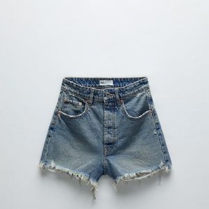 Zara Frayed Hi Rise Denim Shorts